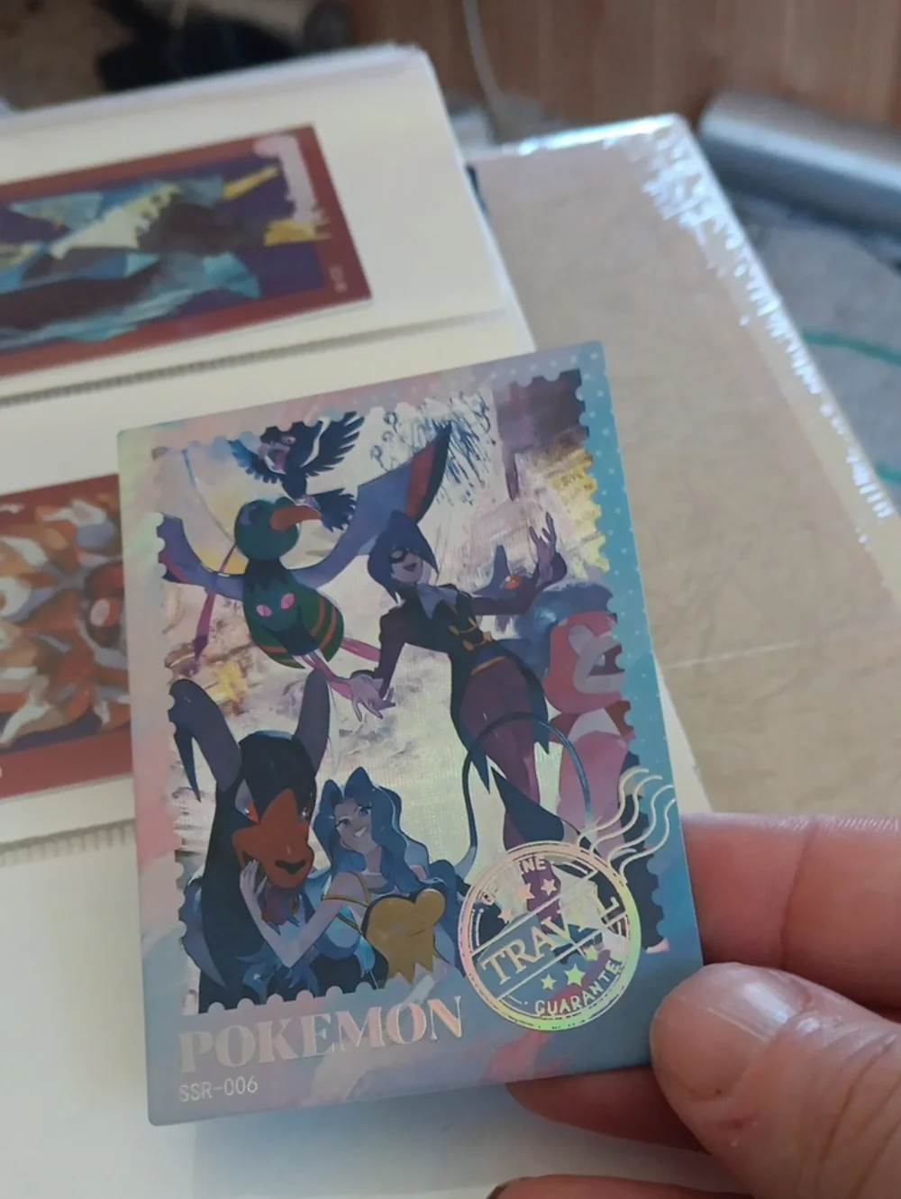 Pokemon Trading Card Blue Pink Purple Holographic Art